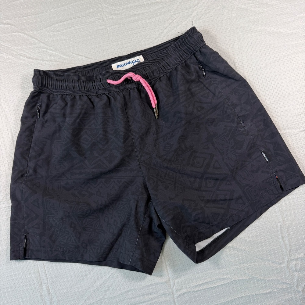 Maamgic Mens Swim Trunks 2 In 1 Shorts Small Black Tribal Geometric Compression